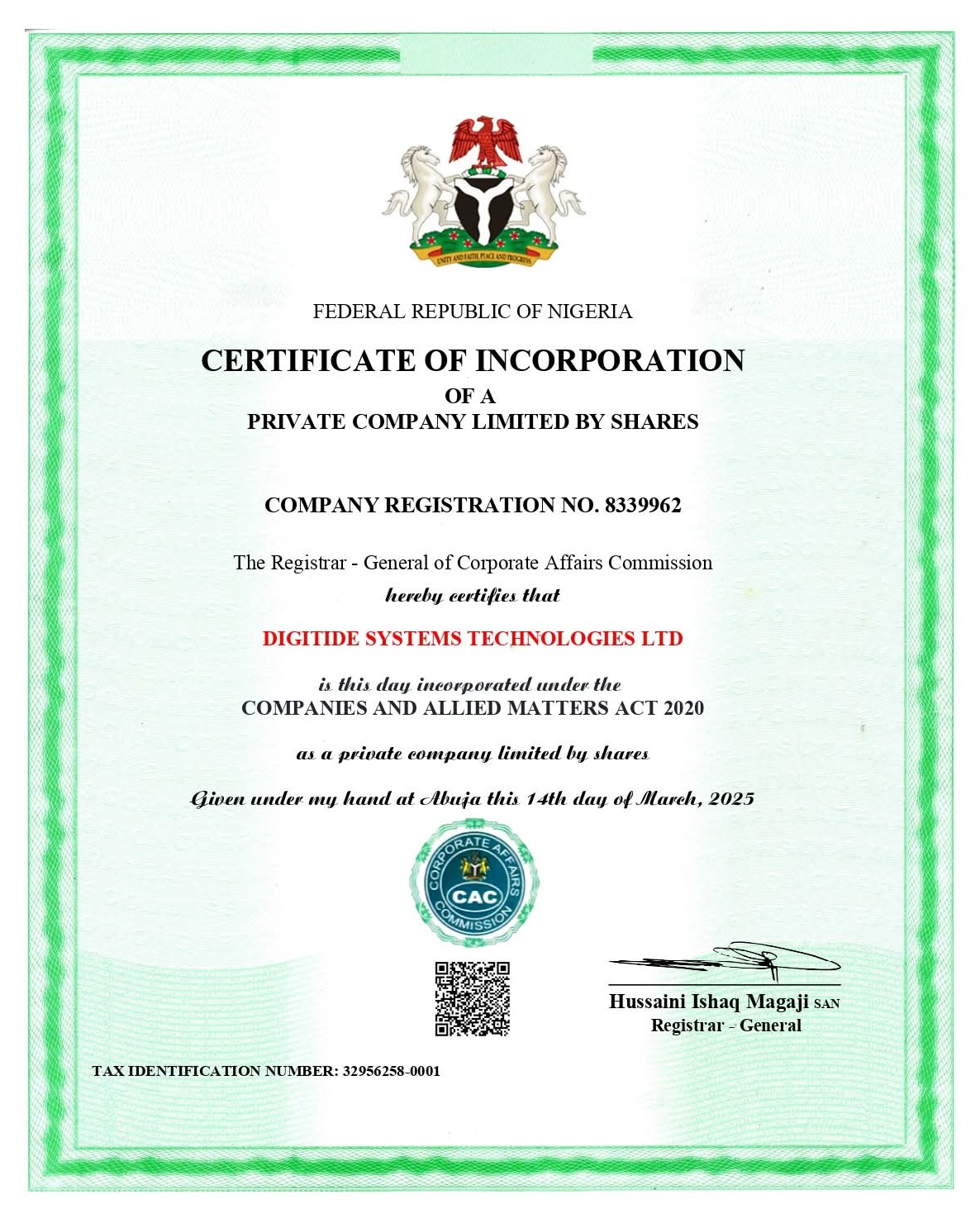 Company Certificate